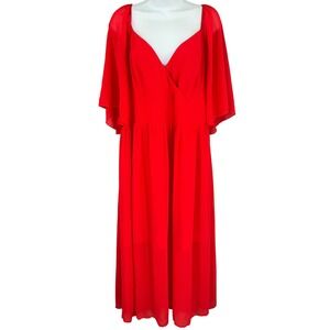 SBETRO Maxi Dress Womens 2XL Babydoll Red Flutter Sleeve Flattering Party Event‎